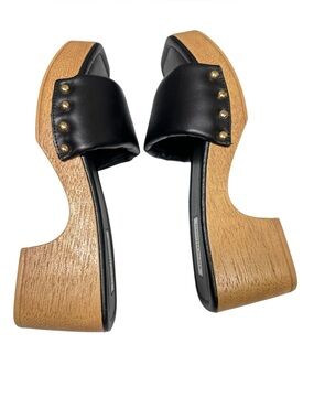 Steve Madden Chana Womens Black Woody Platform Slide Block Heel Sandals  Sz 9